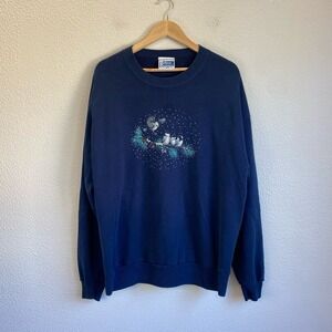 Endless Designs Sweatshirt Unisex 2X Navy Good Vintage Bird Graphic Winter Pine